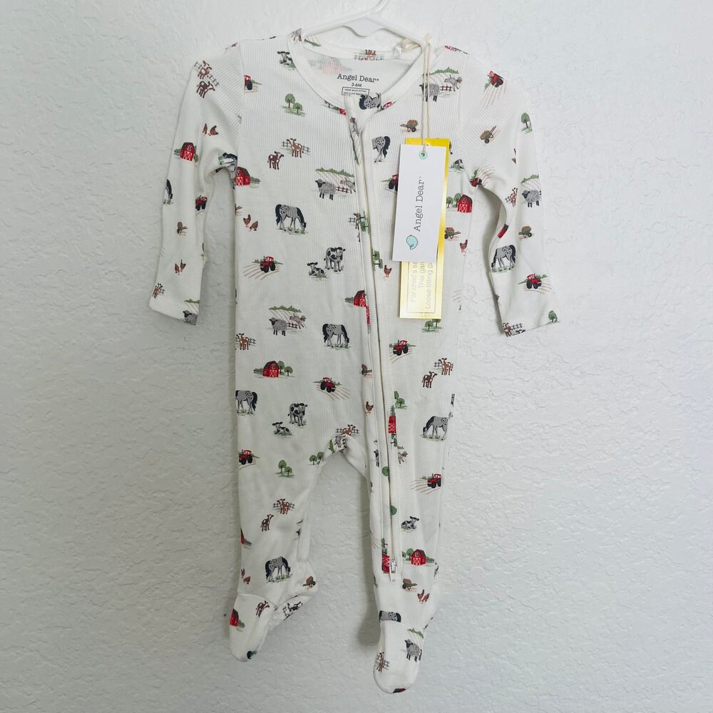 Angel Dear Little Farm 3-6M Modal Zipper Footie NWT